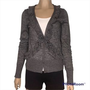 J CREW Women's Sweater Gray Alpaca Wool Cardigan Ruffle Button Long Sleeve M